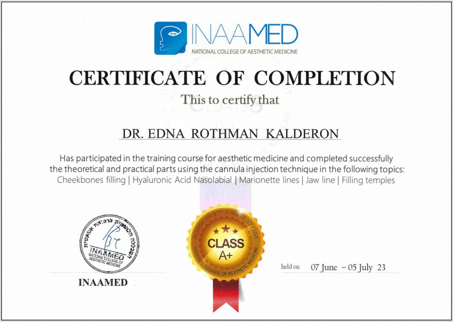 תעודת סיום קורס אסתטיקה מתקדם